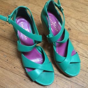 Cole Han teal espadrille wedge heels